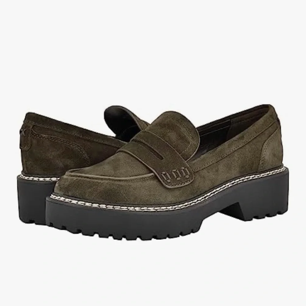 CALVIN KLEIN Women Suzie Suede Slip-on Lug Sole Loafer Dark Green Sz 5.5
